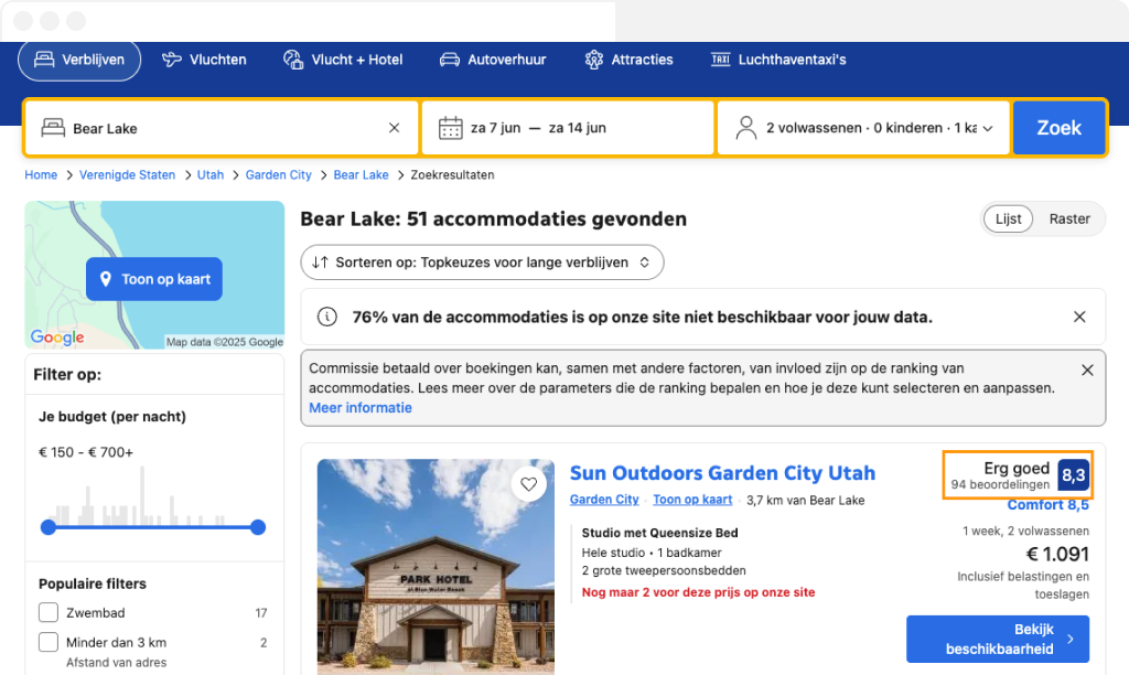 booking geen sterrenrating