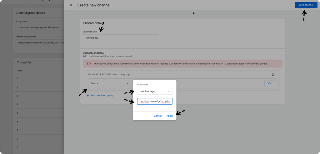 ga4 maak new channel aan ai chatbots